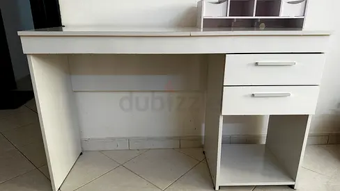 White study desk with drawers and open shelf - good condition- For urgent sale Leaving country.