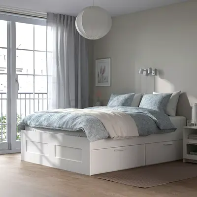 BRIMNES IKEA Queen-Size (160x200) White Bed with Storage