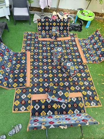 Set of 9 Outdoor/Patio Seat Cushions with Matching Rug - Geometric Pattern Arabic camping majlis set