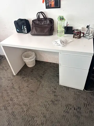 White L-shaped Office Desk with 3-Drawer Pedestal - Good Condition