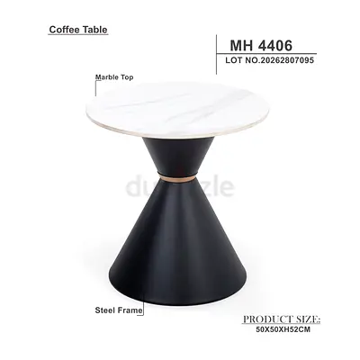 Round Marble Top Coffee Table with Black Steel Base - 50x52cm