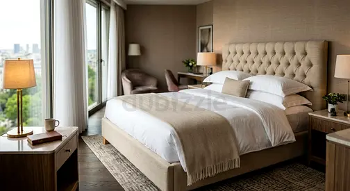 Queen upholstered bed with tufted headboard - Brand new