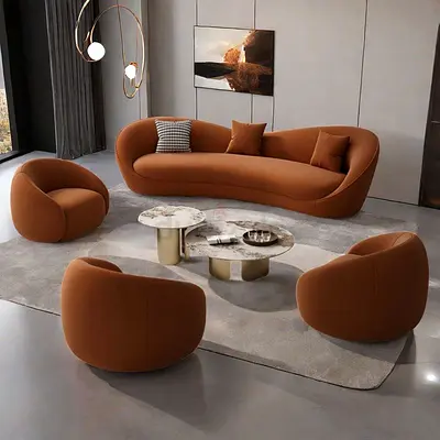 Modern Curved Sofa Set with Matching Armchairs