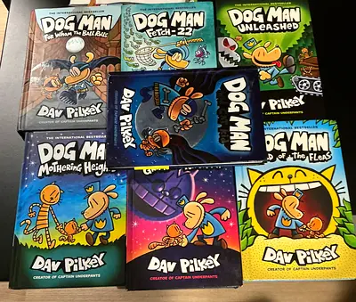 Set of 8 Dog Man Chapter Books by Dav Pilkey - Kids Graphic Novels (used)