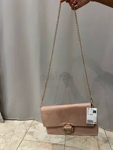 Light pink chain-strap women's shoulder bag / clutch