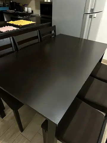 Dark Wood Dining Table with 6 Chairs - Good Condition