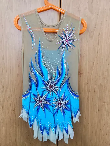 Blue and beige leotard