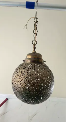 Vintage Moroccan-style Brass Pendant Light Globe x2