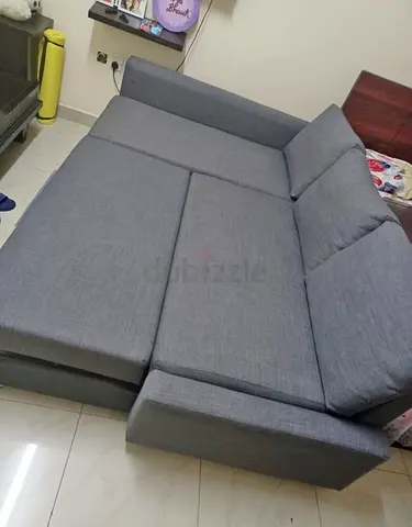 Gray L-shaped Sofa Bed - Convertible, Good Condition