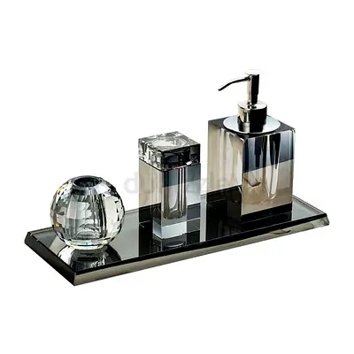 Glass Bathroom Countertop Set with Soap Dispenser and Accessories