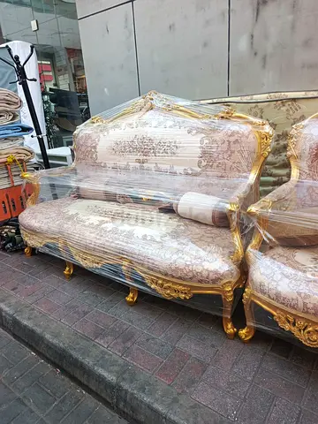 Ornate Gold-Leaded Upholstered Sofa Set 7 setir (Classic Baroque Style)