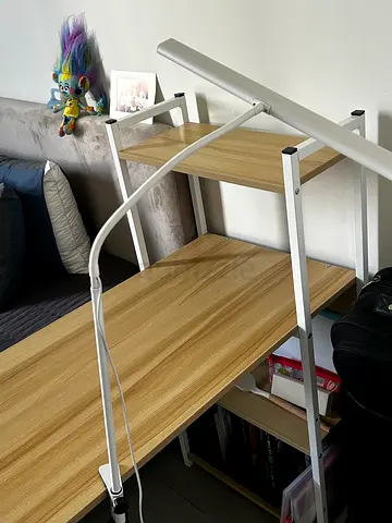 Loft bed with built-in desk and shelving - light wood