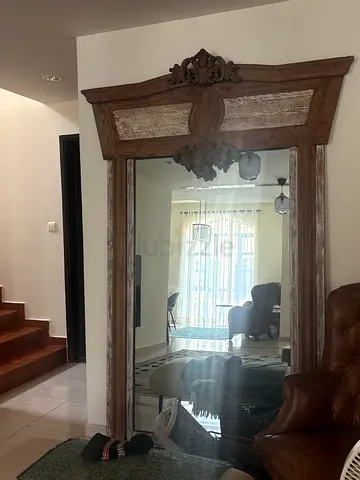 Large Vintage Wooden Floor Mirror with Ornate Carved Frame