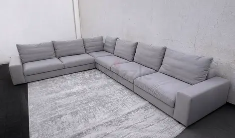 Large L-shaped Grey Fabric Sofa - Comfortable Modular Corner Sofa