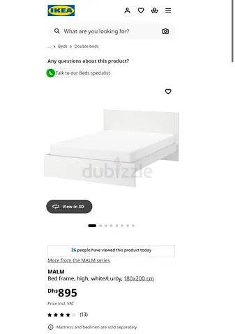 IKEA MALM bed with mattress 180x200cm