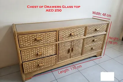 Woven Chest of Drawers with Glass Top