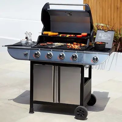 UniFlame Classic 4-Burner Gas BBQ Grill  Side Burner, Stainless Steel Lid, Large Cooking Area