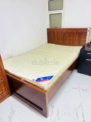 Single wooden bed frame with mattress - good condition