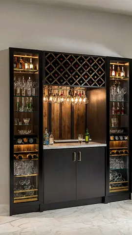 Modern Home Bar Unit with Wine Rack and Display Cabinets