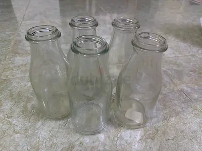 Set of 5 Small Glass Milk Bottles - Clear, Reusable