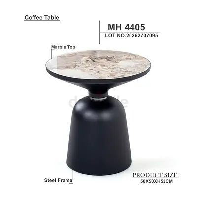 Round Marble Top Coffee Side Table with Black Steel Base (50x50x52cm)