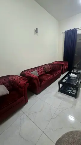 Burgundy Velvet 3+1+1 Seater Sofa Set - Good Condition