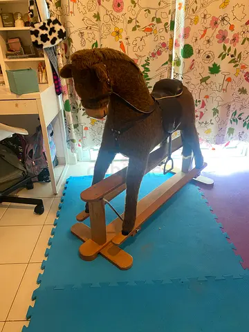 Vintage Style Plush Rocking Horse with Wooden Base