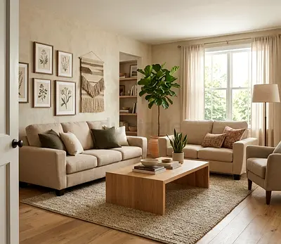 Comfort Meets Style - Home Centre 5-Seater Sofa Set in Beige.
