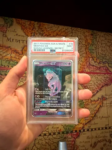Mewtwo gx pokemon sun and moon PSA 9 cracked slab