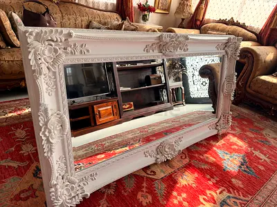 Large Ornate White Decorative Wall Mirror - Rococo Style size 170 x90 cm