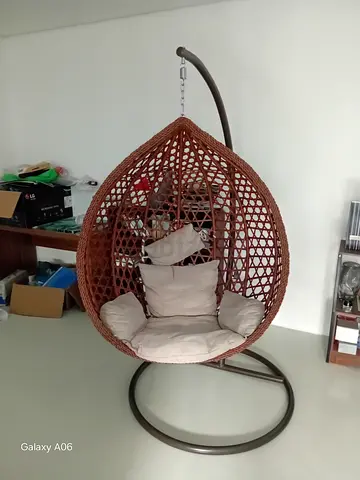 Brown Rattan Hanging Egg Chair with Cushion and Stand