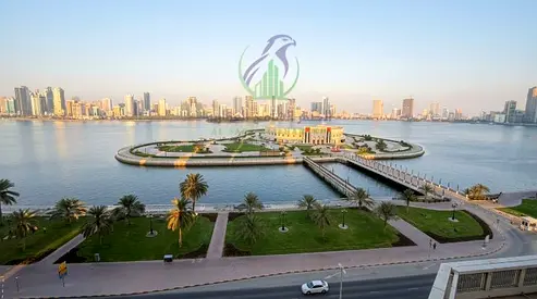4 غرف وصالة للايجار في المجاز 3 بإطلالة بحرية كاملة شهر مجاني تكييف وباركن مجاني جيم ومسبح وساونا وجاكوزي وشبابيك بانورامية وغرفة خادمة
