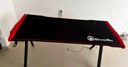 GamerTek Large Gaming Desk with Extended Mouse Pad - Black/Red