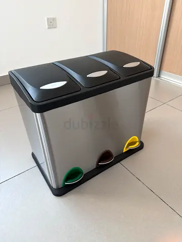 3-Compartment Stainless Steel Recycling Bin with Foot Pedals