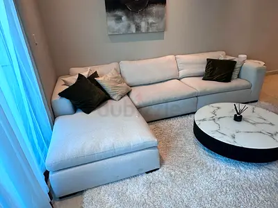 Selling in excellent Condition Marina Home feather 🪶 filled L Shape Sofa Beige