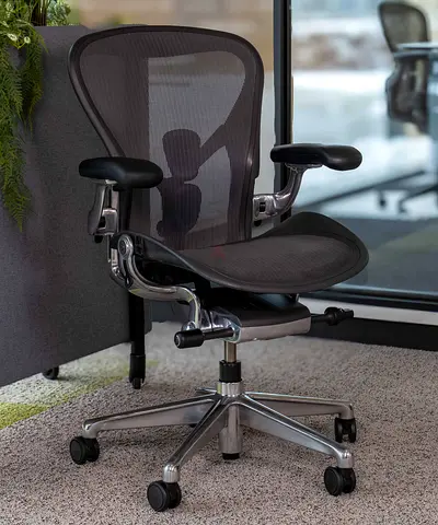 Model Remastered Herman Miller Aeron Chair Polished Aluminium Frame Fully Adjustable Size C