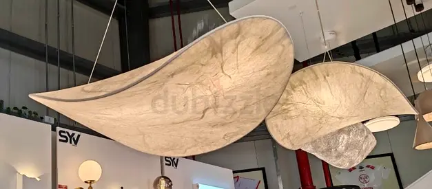 TWO Large Fabric Pendant Ceiling Light / Modern Hanging Lamp