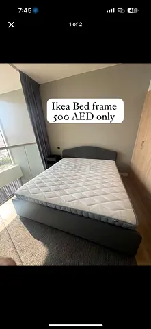 IKEA Double Bed Frame with Headboard - Grey, Good Condition