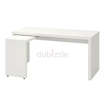 White minimalist study desk with pull-out storage drawer