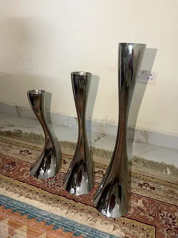 Set of 3 chrome decorative floor vases - modern tall metal vases
