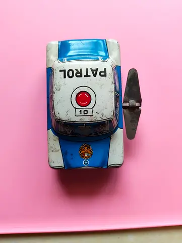Vintage Mercedes Benz Police Patrol Tin Toy Tinplate Japan Lithograph Wind Up Toy