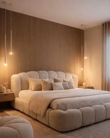 Plush Modern Upholstered King Bed with Padded Headboard