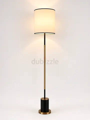 Minimalist Brass & Black Floor Lamp with Fabric Shade