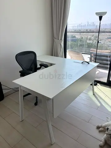 White L-shaped Home Office Desk - Good Condition (50% Off)