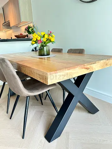 Solid Wood Dining Table with Black Metal Legs – 180x100cm
