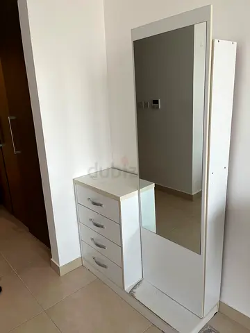 White Dressing Table with Mirror cabinet and 4 Drawers - Good Condition