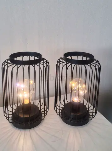 Pair of Industrial Cage Table Lamps - Black
