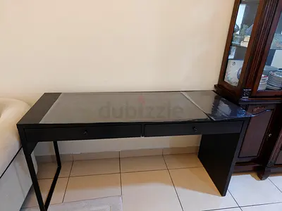 Ikea Black rectangular writing desk with drawers