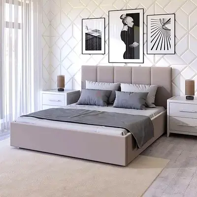 UAE-listed Modern Grey Upholstered Double Bed with Headboard