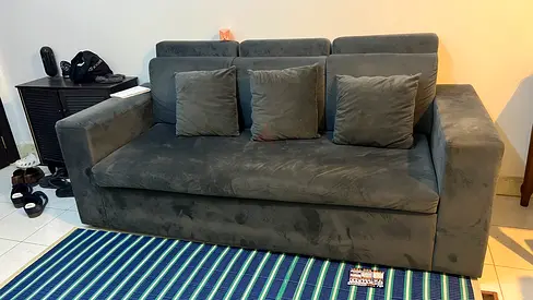 Grey 3-Seater Velvet Sofa in Good Condition